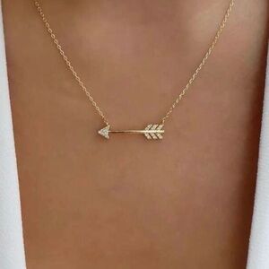 Boho Festival Rhinestone Arrow Gold Necklace Jewelry Chic Southwestern Chain